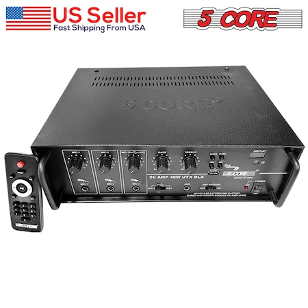 5 Core 5 Core Professional Paging Amplifier 400W High Powered AMP, 12V with LCD Display, 3 Microphone Input, AUX & USB, Bass, and Treble Controller AMP 40W-UTX-DLX AMP 40W-UTX-DLX